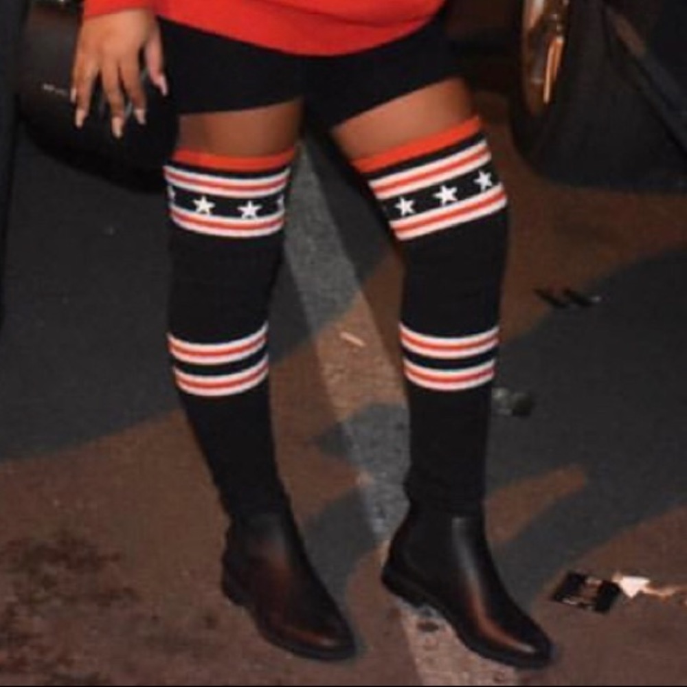 Storm rubber and ribbed knit thigh sock boots